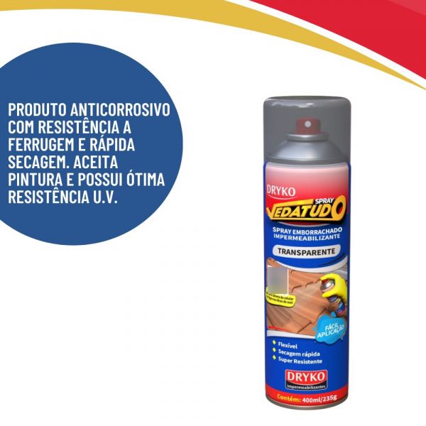 Spray Impermeabilizante Emborrachado Vedatudo Transparente 400ml Dryko