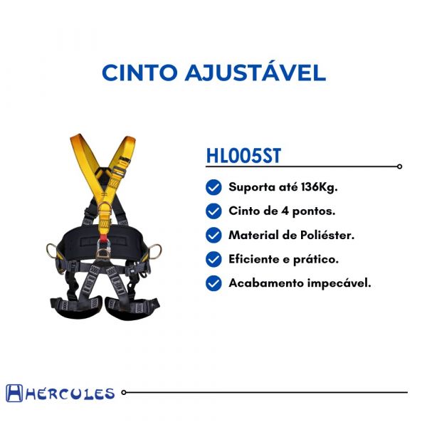 Cinto Alpinista Ajustável 4 Pontos Hércules HL005ST Suporta 136Kg Hércules