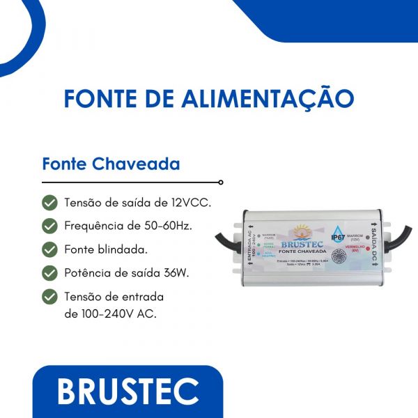 Fonte de Alimentação Blindada 12V 3A 36W Brustec