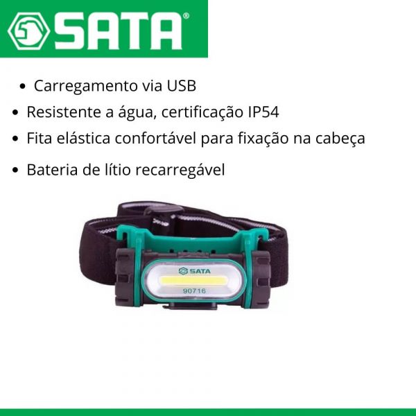 Lanterna Para Cabeça Recarregável 150 LM Sata