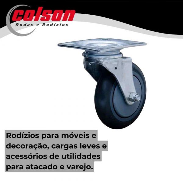 Rodízio Placa Preta Fixo Roda Polietileno 100kg Colson 