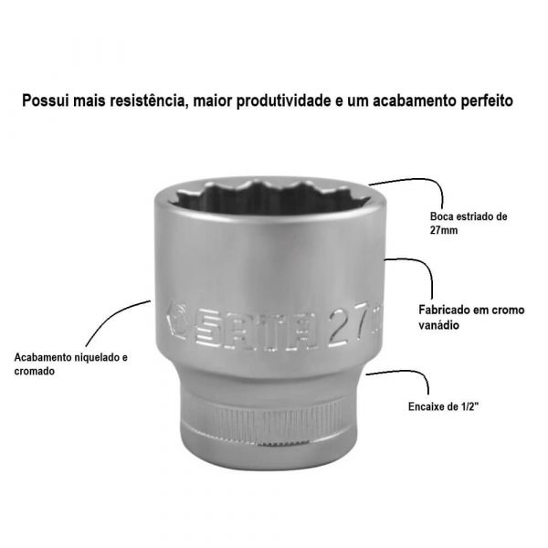 Chave Soquete Estriado 1/2” 27mm Sata