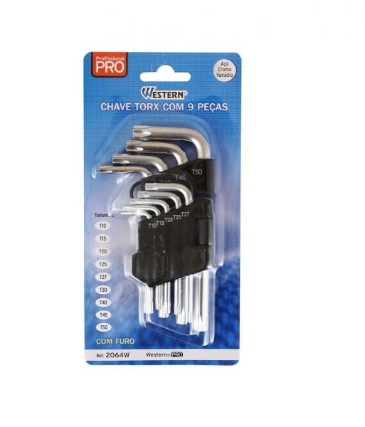 Chave Torx 9 Peças com Furo- Western 2064w