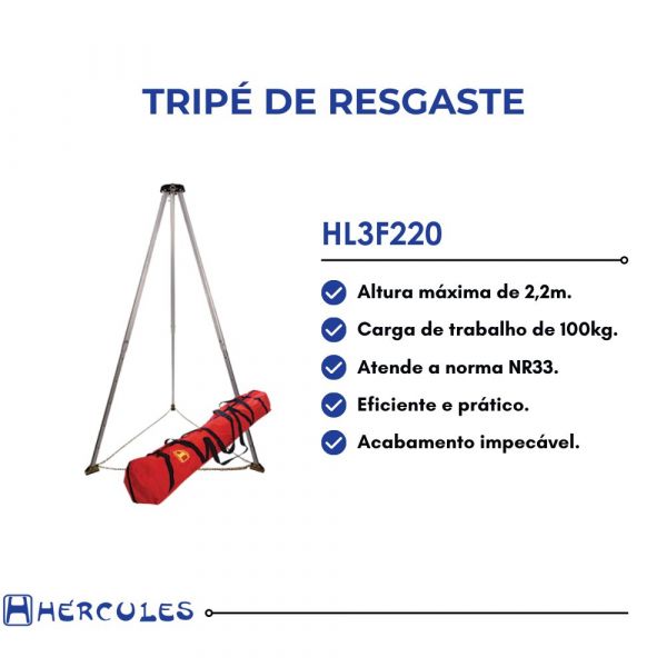 Tripé de Resgaste 2,2 Metros 100kg HL3F220 Hercules