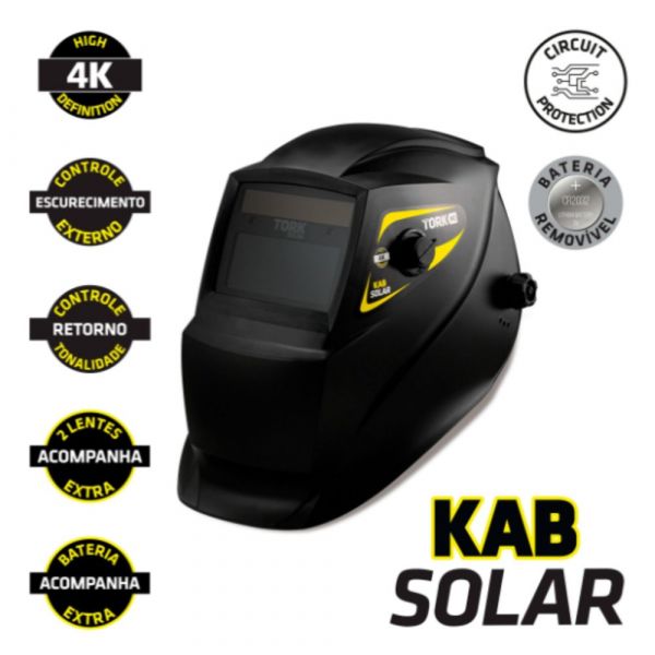 Máscara de Solda Auto Escurecimento Visor 4K Kab Solar Tork